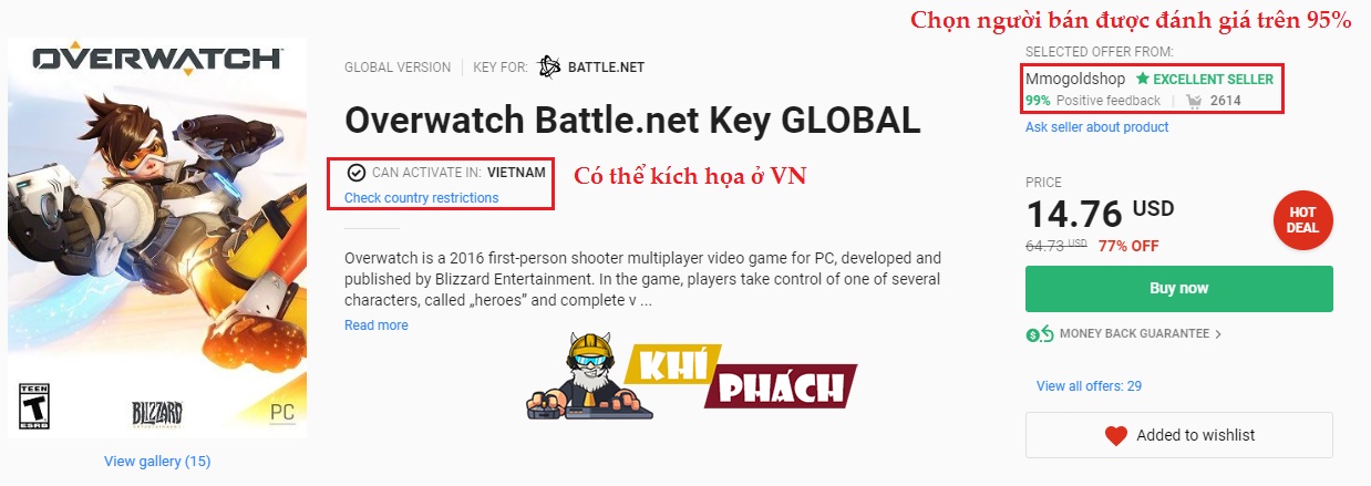 Xác nhận thông tin khi mua game Overwatch ở G2A
